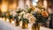 Beautiful luxury wedding floral centerpieces flower bouquet in a vase or pot on the wedding table or as a decoration in a romantic