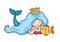 Beautiful lying dreamy mermaid with crown and long wavy blue hair.