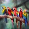 Beautiful macaws sitting on a tree branch. Vector illustration.