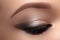 Beautiful Macro Eyes with Smoky Cat Eye Makeup. Cosmetics and Make-up. Closeup of Fashion Visage with Liner, Eyeshadows