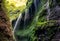 Beautiful Madakaripura waterfall in rocky valley