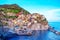 Beautiful magic colorful summer landscape on the coast of Manarola in Cinque Terre, Liguria, Italy.  Exotic amazing places.