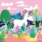 Beautiful magic forest scene with Cute Magical Unicorn