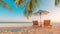 Beautiful Maldives island beach landscape. Chairs and umbrella for summer vacation and holiday background. Exotic tropical beach c