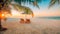 Beautiful Maldives island beach landscape. Chairs and umbrella for summer vacation and holiday background. Exotic tropical beach c