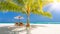 Beautiful Maldives island beach landscape. Chairs and umbrella for summer vacation and holiday background. Exotic tropical beach c