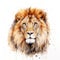 Beautiful male lion with full mane, isolated on white background. Digital watercolour illustration