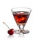 Beautiful manhattan cocktail with cherry and ice in a coupe glass, created by Generative AI.