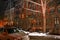 Beautiful Manhattan New York street after massive snowfall at winter night in december.