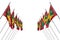 beautiful many Grenada flags hangs on diagonal poles from left and right sides isolated on white - any celebration flag 3d