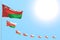 Beautiful many Oman flags placed diagonal with soft focus and free space for your text - any feast flag 3d illustration