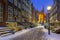 Beautiful Mariacka street in Gdansk at snowy winter