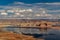 The beautiful marina on the still Colorado river, With beautiful clouds filling the horizon, Wahweap. Beautiful Colorado basin