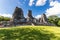 Beautiful Mayan temple with three pyramids in one building in Xpujil, Mexico