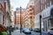 Beautiful Mayfair street with periodic buildings, leading to Hyde Park