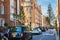 Beautiful Mayfair street with periodic buildings, leading to Hyde Park