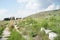 Beautiful meadow landscape of the Hierapolis Archaeology site in Pamukkale