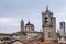 Beautiful medieval bell towers at Old Bergamo city, Italy