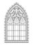 Beautiful medieval stained glass window in French churches. Black and white drawing for coloring book. Flaming Gothic.