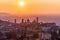 Beautiful medieval town at sunrise morning with main sights of Bergamo Lombardy from Castello di San Vigilio, Italy