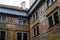 Beautiful medieval walls from the interior patio of State Castle, in Cesky Krumlov, Czech Republic