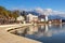 Beautiful Mediterranean landscape on sunny winter day. Montenegro, embankment of Tivat city