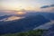 Beautiful Mediterranean landscape at sunset. Montenegro. View of Bay of Kotor and Vrmac Mountain