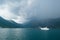 Beautiful Mediterranean landscape. Thunderclouds over the Bay of Kotor, Montenegro