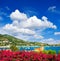 Beautiful mediterranean sea landscape with cloudy blue sky