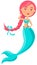 Beautiful mermaid on white background. Girl with fish tail. Water nymph, cute nixie