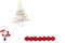 Beautiful Minimal Christmas wood tree with Merry Christmass and happy new year written, with small Santa Claus and red balls, on