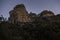 Beautiful misty layers of mountains in Meteora near Kalabaka in evening light, Greece