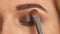 Beautiful model applying eyeliner closeup on eye