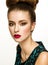 Beautiful Model Girl with Updo hairstyle and stylish makeup