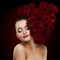 Beautiful model woman rose flower in hair heart shape beauty salon