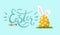 Beautiful modern easter banner with wish Happy Easter. Decorated egg with a pattern and bunny ears. Simple flat cartoon