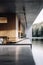 Beautiful modern house architecture with concrete and wood walls, water around, in the middle of nature. Generative Ai