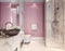 Beautiful modern interior design of millennial pink bathroom