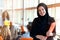 Beautiful modern Muslim businesswoman portrait in office