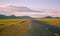 Beautiful Mongolian Road with tarmac with a grey sky and white clouds