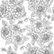 Beautiful monochrome, black and white seamless pattern with dahlia bouquets. Hand-drawn contour.