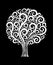 Beautiful monochrome black and white tree in a flower design with swirls and flourishes isolated.