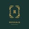 Beautiful monogram. Elegant emblem. Art logo design. Letter R. Graceful template. Business sign, identity for Restaurant, Royalty,