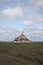 Beautiful Mont Saint Michel cathedral on the island, Normandy, Northern France, Europe. with livestock of sheeps. View at the Mont