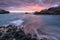 A beautiful moody golden seascape taken on a stormy cloudy evening after sunset