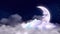 Beautiful moon cartoon on clouds  night stars  night fantasy  loop animation background.
