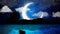 Beautiful moon on ocean, boat on ocean, night stars, night fantasy, loop animation background.