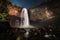 A beautiful moonbow in front of a waterfall created with generative AI technology