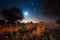 beautiful moonlit night, with harvest moon and starry sky