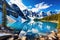 Beautiful Moraine Lake in Banff National Park, Alberta, Canada, Moraine lake panorama in Banff National Park, Alberta, Canada, AI